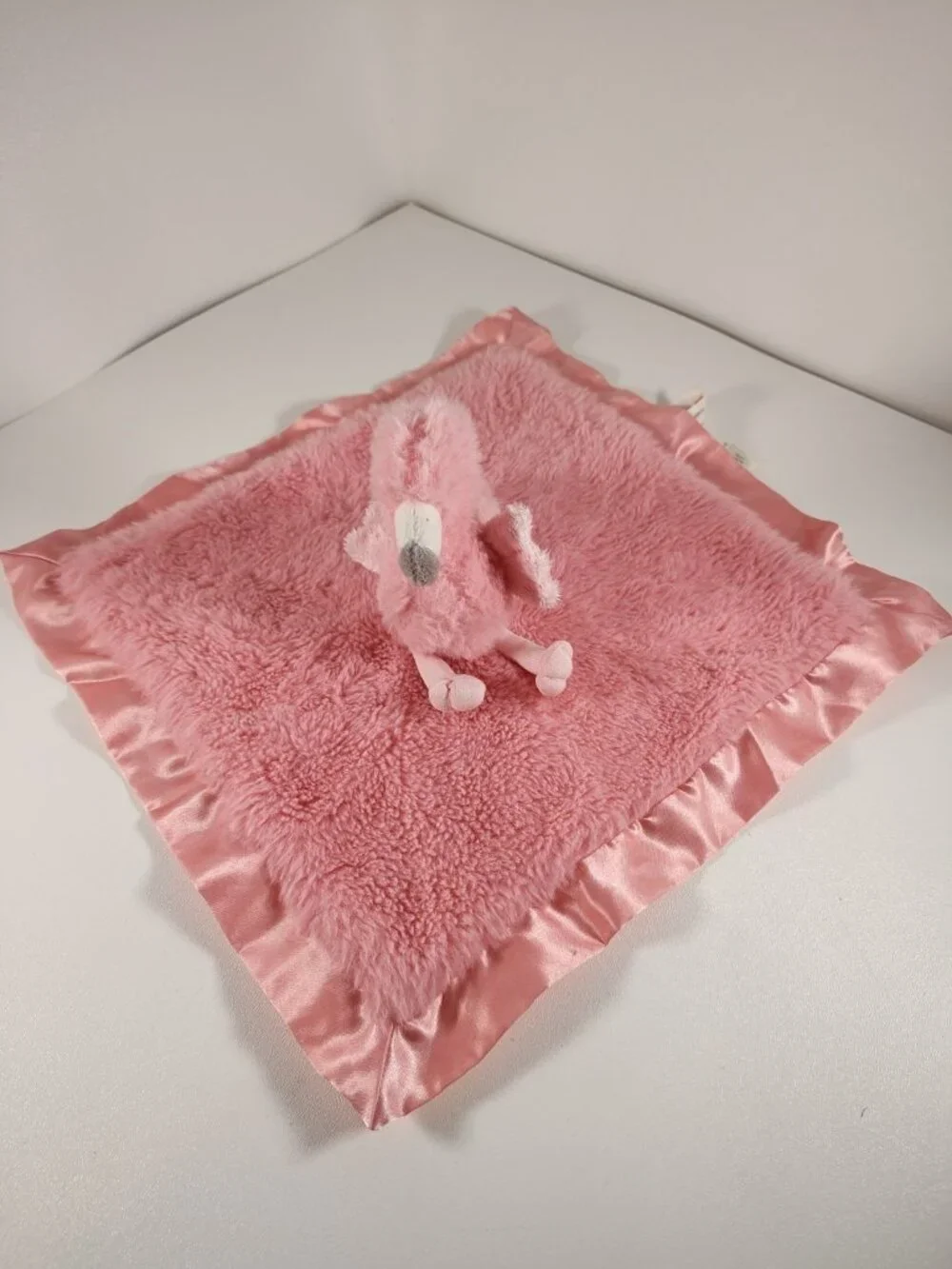 Cloud Island Pink Flamingo Security Blanket Lovey Satin Trim Plush Baby Toy Soft